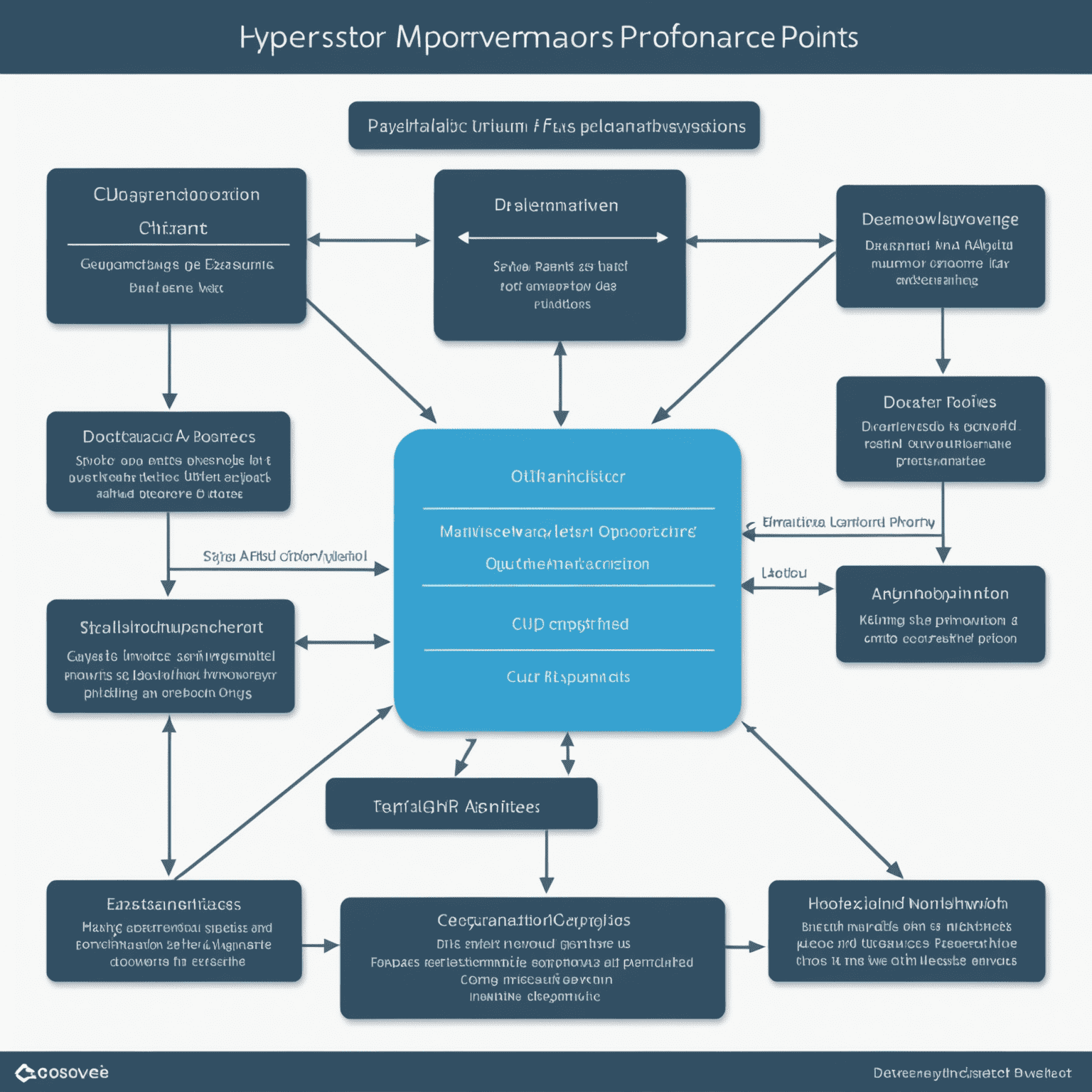 Diagram showing hypervisor layers and performance optimization points, including CPU, memory, and storage