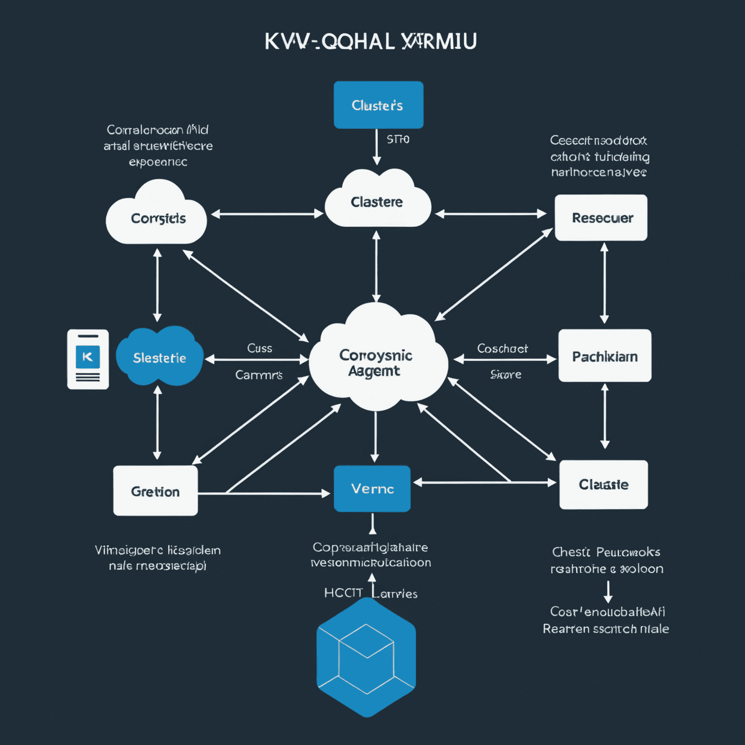 Diagram showing KVM/QEMU HA setup using Pacemaker, illustrating the communication between cluster nodes, the Corosync layer, and resource agents managing VMs